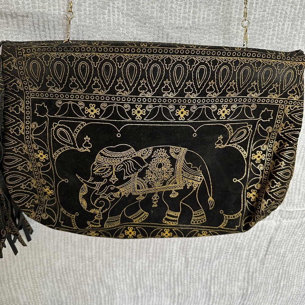Braccialini, Vintage Handbag, leather/ suede, black and gold.